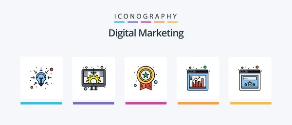 Digital Marketing Line Filled Icon Pack Including Launch Screen Bulb — Stockový vektor