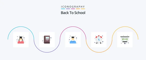 Back School Flat Icon Pack Including Education Timepiece Education Timekeeper — Stock Vector
