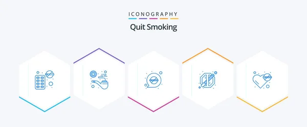 Quit Smoking Blue Icon Pack Including Allowed Block Smoking Banned — Stock Vector