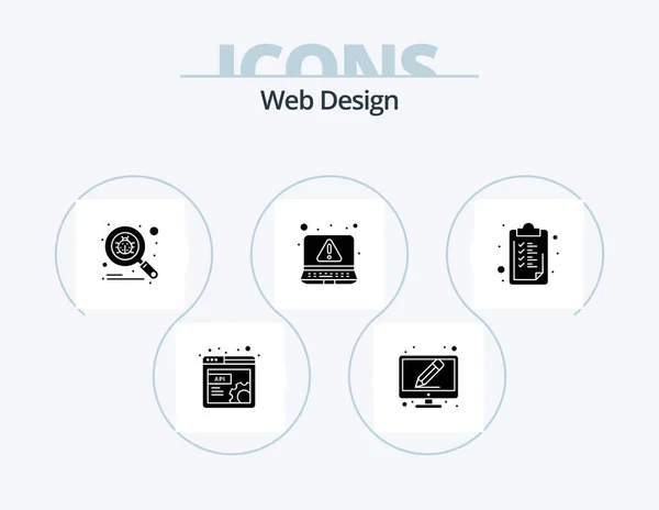 Web Design Glyph Icon Pack Icon Design Checkmark Bug Warning — Stockvector