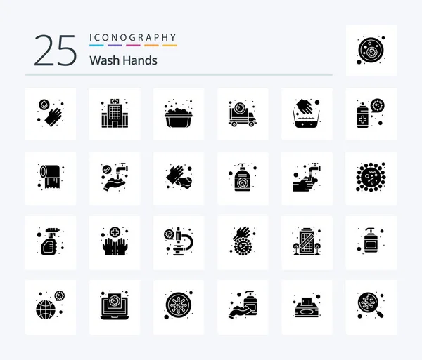 Wash Hands Solid Glyph Icon Pack Including Hygiene Virus Hand — Archivo Imágenes Vectoriales