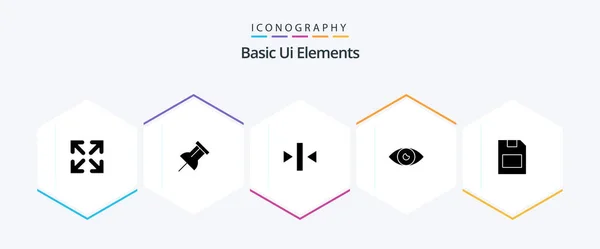 Basic Elements Glyph Icon Pack Including Storage Card Back Mobile — Stockový vektor