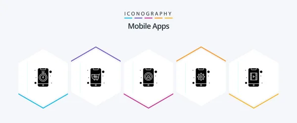 Mobile Apps Glyph Icon Pack Including Device Mobile Online Shopping — Διανυσματικό Αρχείο
