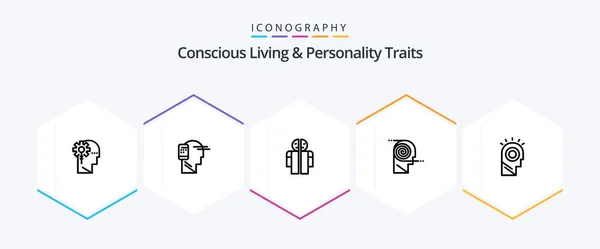 Concious Living Personality Traits Line Icon Pack Including Learning Comprehension — Wektor stockowy