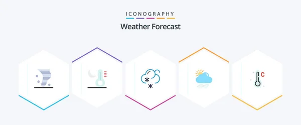 Weather Flat Icon Pack Including Thermometer Sun Temperature Weather Cloud — Stockvector