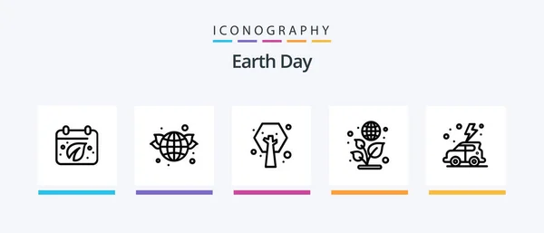 Earth Day Line Icon Pack Including Green Earth Green Book — Stok Vektör