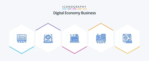 Digital Economy Business Blue Icon Pack Including Keyboard Dollar Business — Stok Vektör