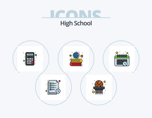 High School Line Filled Icon Pack Icon Design Note List — Vettoriale Stock