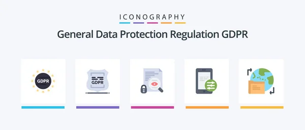Gdpr Flat Icon Pack Including World Security Private Mobile Surveillance — Image vectorielle