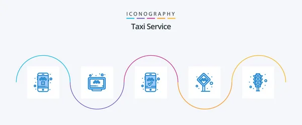 Taxi Service Blue Icon Pack Including Signal Taxi Website Stand — Stock Vector