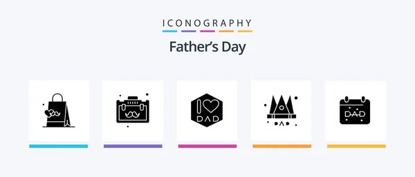 Fathers Day Glyph Icon Pack Including Father Calendar Dad King — Archivo Imágenes Vectoriales