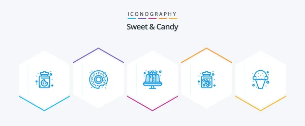Sweet Candy Blue Icon Pack Including Ice Cream Dessert Food — Vetor de Stock