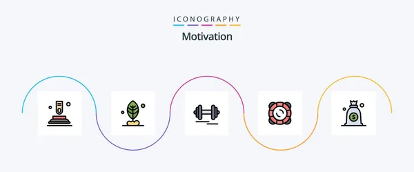 Motivation Line Filled Flat Icon Pack Including Bag Dollar Fitness — 图库矢量图片