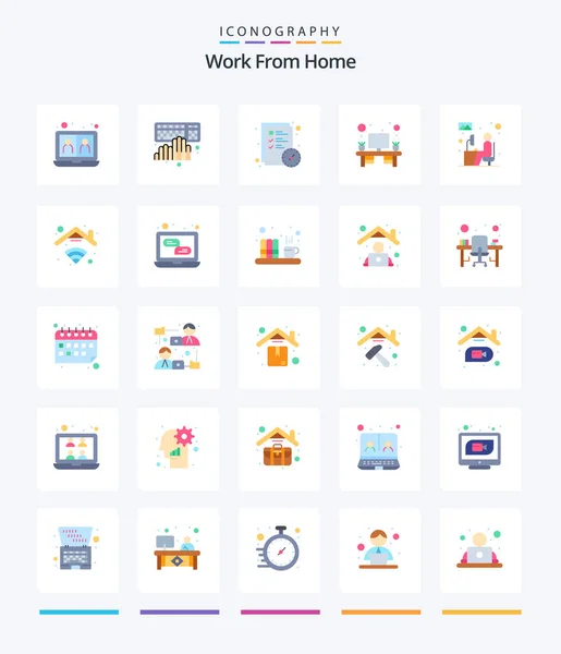 Creative Work Home Flat Icon Pack Table Monitor Typing Home — Stock vektor