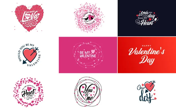 Happy Valentine Day Greeting Card Template Cute Animal Theme Pink — Image vectorielle