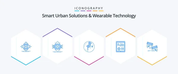 Smart Urban Solutions Wearable Technology Blue Icon Pack Including Heart — Stockvektor