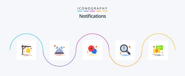 Notifications Flat Icon Pack Including Pin Location Notification Search Magnifier — Stok Vektör