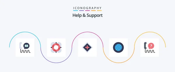 Help Support Flat Icon Pack Including Global Center Outline Support — Vettoriale Stock