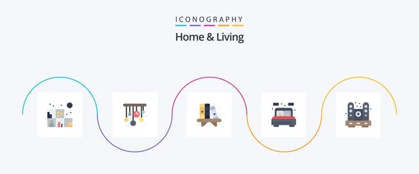 Home Living Flat Icon Pack Включая Проживание Мебель Книга Стол — стоковый вектор