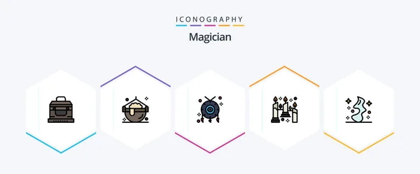 Magician Filledline Icon Pack Including Smoke Light Accessories Flame Burning — Stockvektor