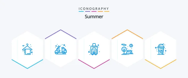 Summer Blue Icon Pack Including Sun Holiday Summer Camping Travel — 图库矢量图片
