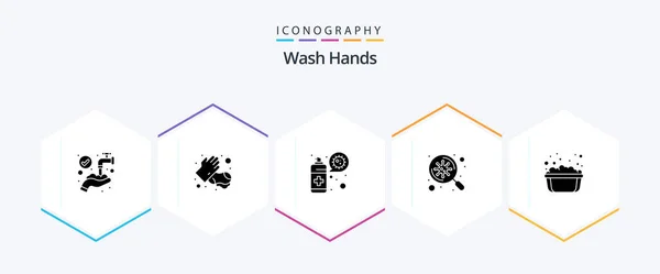 Wash Hands Glyph Icon Pack Including Hand Washing Scan Cleaning — Stok Vektör