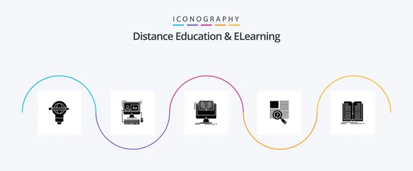 Distance Education Elearning Glyph Icon Pack Including Reading Text Editing — 图库矢量图片