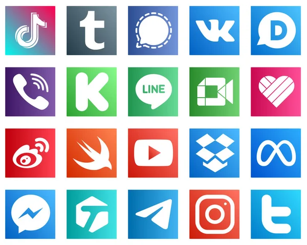Stylish Social Media Icons Google Meet Funding Kickstarter Rakuten Icons — Stok Vektör