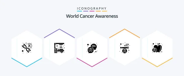 World Cancer Awareness Glyph Icon Pack Including Food Fruit Communication — Vector de stock