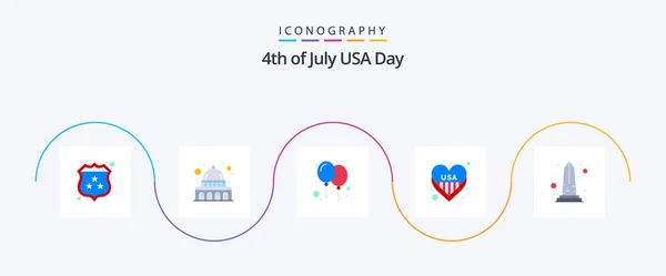 Usa Flat Icon Pack Including Monument Usa Balloons Love American — Vetor de Stock