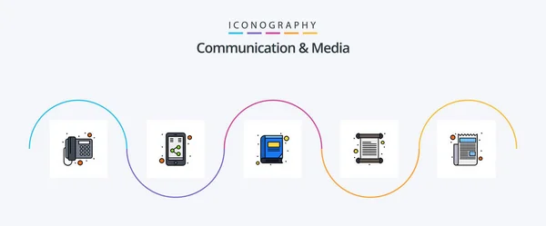 Communication Media Line Filled Flat Icon Pack Including Newspaper Invoice — Stok Vektör