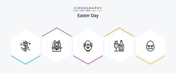 Easter Line Icon Pack Including Decoration Ddrink Chicken Easter Glass — Stockvektor