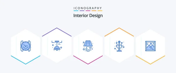 Дизайн Интерьера Blue Icon Pack Including Photo Стойка Украсить Интерьер — стоковый вектор