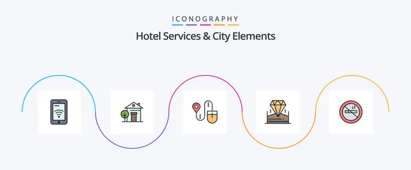 Hotel Services City Elements Line Filled Flat Icon Pack Including — Archivo Imágenes Vectoriales