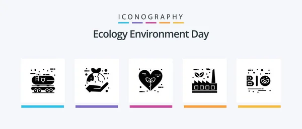 Экология Glyphh Icon Pack Including Eco Leaf Руку Природа Сердце — стоковый вектор