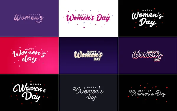 Set Happy International Woman Day Signs Emblems Vector Design Elements — Vetor de Stock