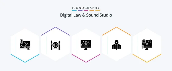 Digital Law Sound Studio Glyph Icon Pack Including Creative Author — Stock Vector