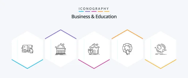 Business Education Line Icon Pack Including Help Emergency Learning Protection — Vettoriale Stock