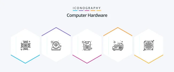 Computer Hardware Line Icon Pack Including Hardware Computer Disk Casing — Wektor stockowy