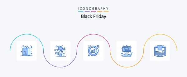 Black Friday Blue Icon Pack Including Shop Sale Trolley Info — Stok Vektör