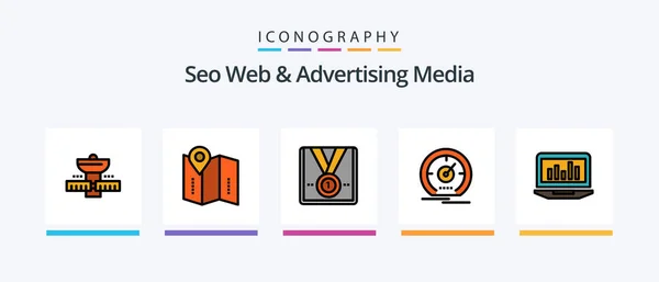 Seo Web Advertising Media Line Filled Icon Pack Including Dollor — Wektor stockowy