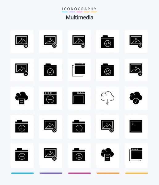 Creative Multimedia Glyph Solid Black Icon Pack Selected Complete Sync — Stock vektor