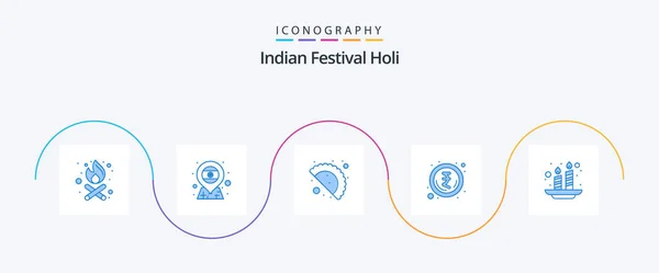 Holi Blue Icon Pack Including India Gujjia Holi Rupee — Stockvektor