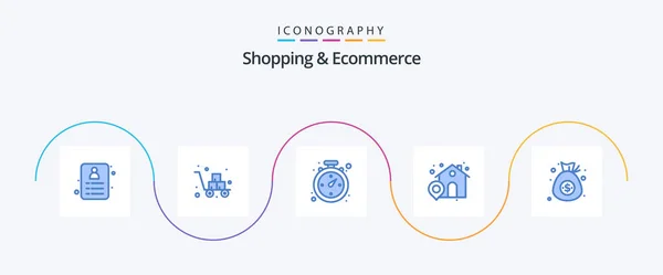Shopping Ecommerce Blue Icon Pack Including Money Currency Compass Bag — Image vectorielle