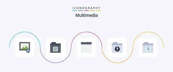 Multimedia Flat Icon Pack Including Files Folder — Stok Vektör