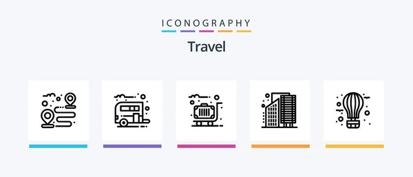 Travel Line Icon Pack Including Restaurant Food Metro Eat Transportation — Stock vektor