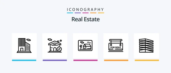 Real Estate Line Icon Pack Including Real Estate Building House — Vettoriale Stock