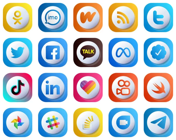Cute Gradient Icons Major Social Media Platforms Twitter Verified Badge — Stock Vector