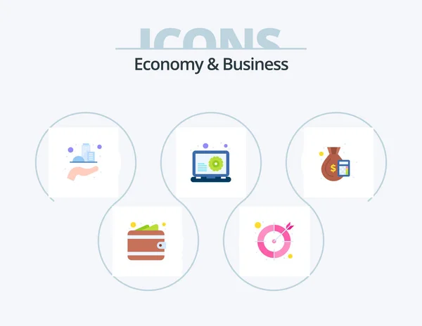Economy Business Flat Icon Pack Icon Design Dollar Architecture Web — Stock vektor