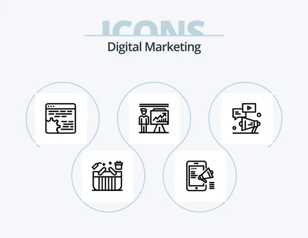 Digital Marketing Line Icon Pack Icon Design Automation Mobile Advertising — Stock Vector